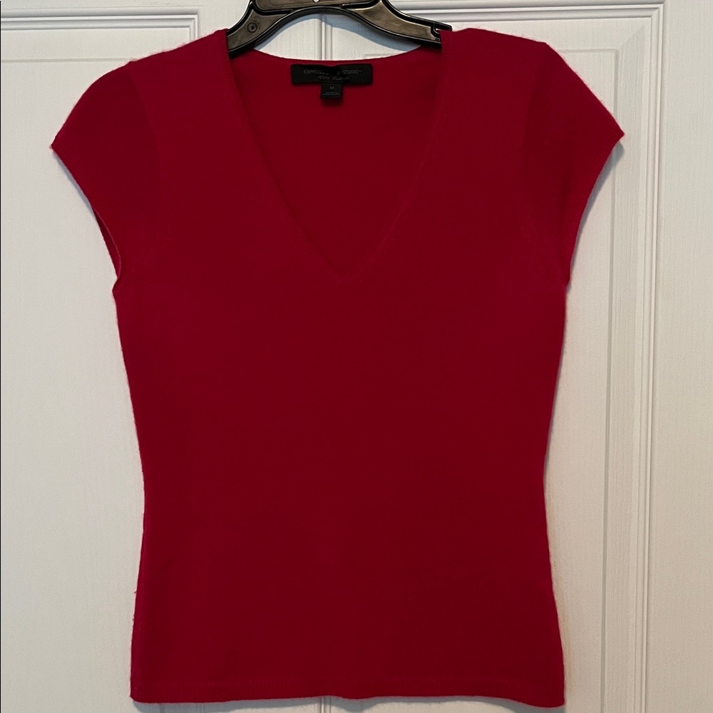 Ann Taylor Cashmere Red V-Neck Sweater